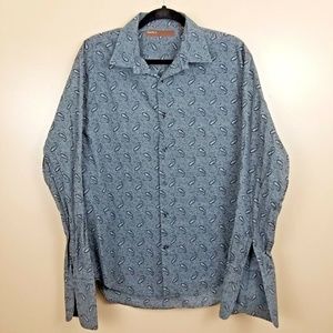 Perry Ellis Men L Gray Paisley Dress Shirt